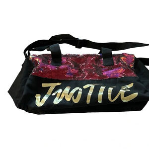 JUSTICE Girls Iridenscent Maroon & Black Reversible Sequins Duffle Bag Z…